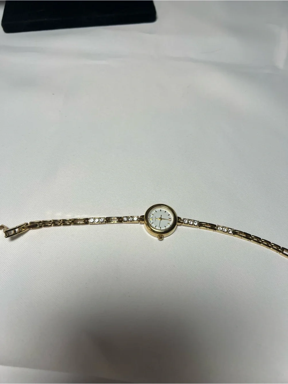 QUARTZ Watch Women Gold Tone Rhinestone Thin Band Needs Battery
